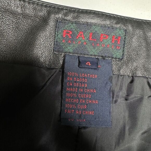 Vintage Ralph Lauren Leather Pants Womens 4 Black Bootcut Lined Moto Biker Goth - Picture 10 of 14